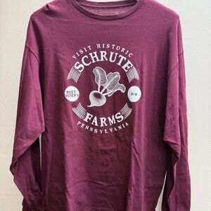 Schrute Beet Farm long sleeve shirt.  Maroon color.
